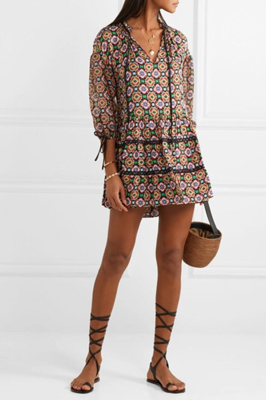 Alice + Olivia Arnette Medallion Print Tiered Tunic Dress
